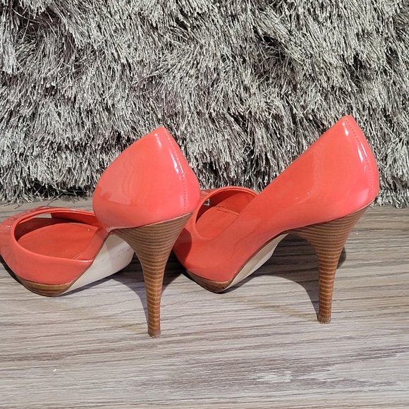 Aldo Heels Coral/Orange Peep Toe Wooden Platform Stiletto Sz: 37 (US 6.5) - Picture 3 of 9